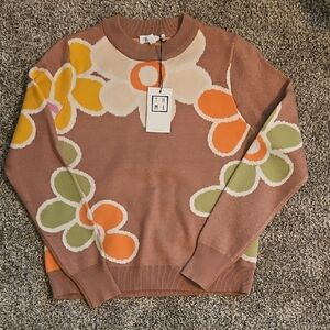THML Women's Floral Sweater - Brown, Orange, Green